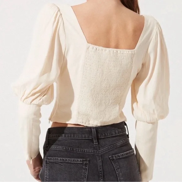 ASTR The Label Renaissance Cream Button Front Balloon Sleeve Top Women’s Small - Picture 3 of 8